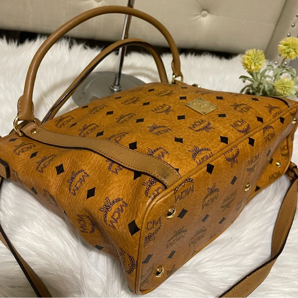 MCM Cognac/Black Visetos Logo Tote Shoulder Bag